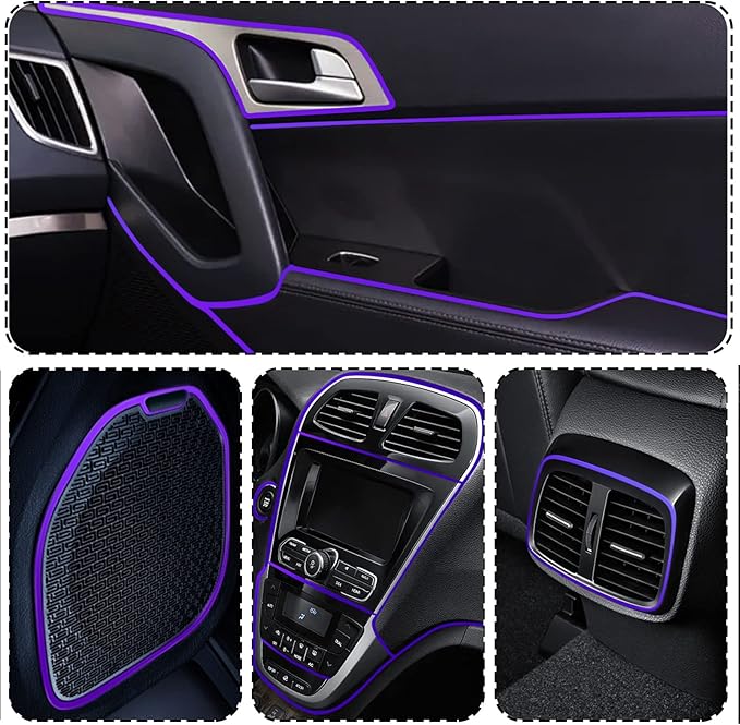 Car Interior Trim Strips,Universal 33ft Car Electroplating Decoration Styling Door Dashboard, Flexible Interior Trim Accessories with Installing Tool(Purple)