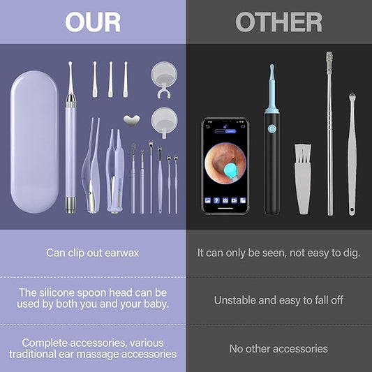 POZILAN Ear Cleaning Kit with LED Light - 15 Pack Ear Wax Removal Kit for Kids and Adults, Earwax Spoon Digger & Tweezers for Ear Cleaning Tool Present Set
