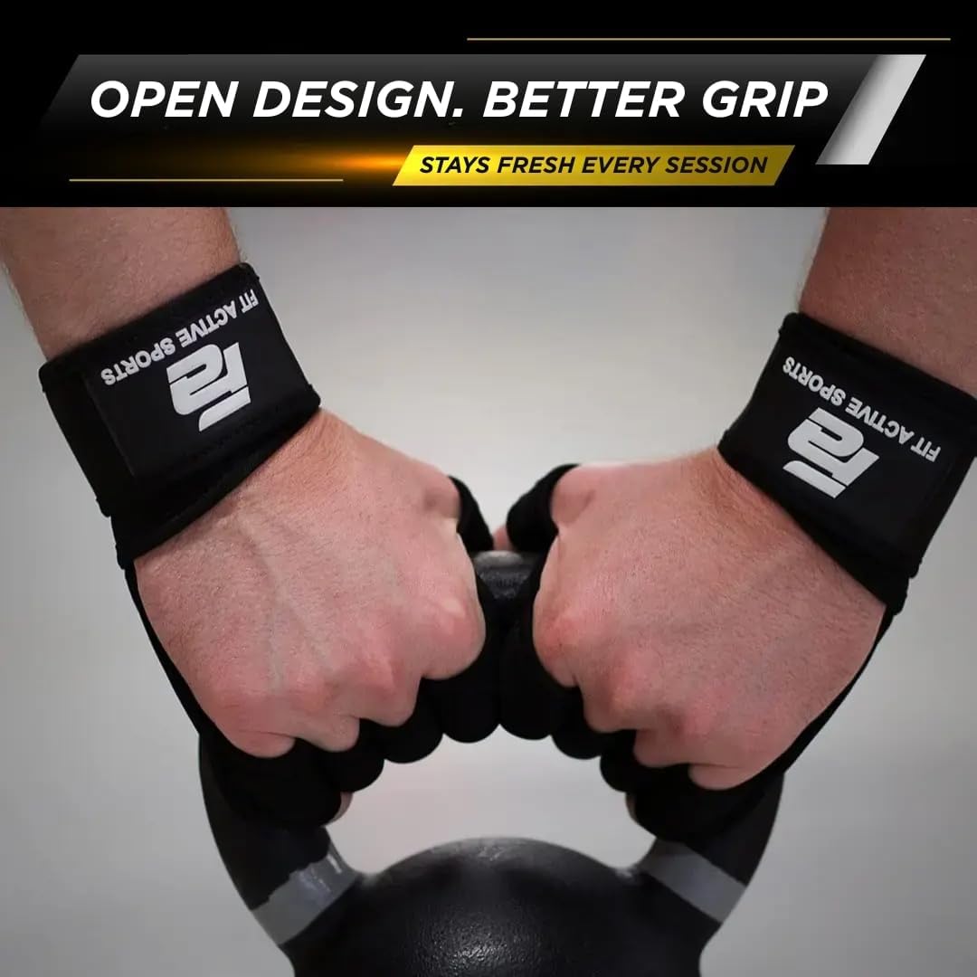 Fit Active Sports New Ventilated Weight Lifting Workout Gloves with Built-in Wrist Wraps for Men and Women - Great for Gym Fitness, Cross Training, Hand Support & Weightlifting.
