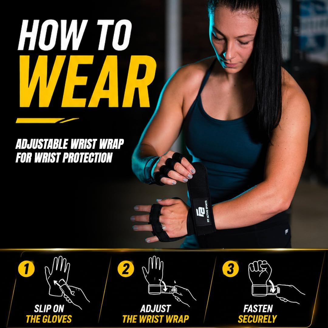 Fit Active Sports New Ventilated Weight Lifting Workout Gloves with Built-in Wrist Wraps for Men and Women - Great for Gym Fitness, Cross Training, Hand Support & Weightlifting.