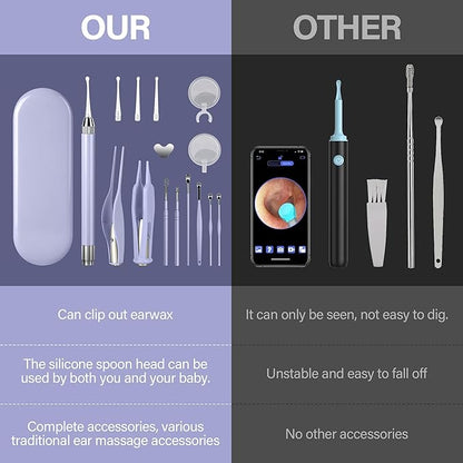 POZILAN Ear Cleaning Kit with LED Light - 15 Pack Ear Wax Removal Kit for Kids and Adults, Earwax Spoon Digger & Tweezers for Ear Cleaning Tool Present Set