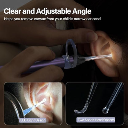 POZILAN Ear Cleaning Kit with LED Light - 15 Pack Ear Wax Removal Kit for Kids and Adults, Earwax Spoon Digger & Tweezers for Ear Cleaning Tool Present Set