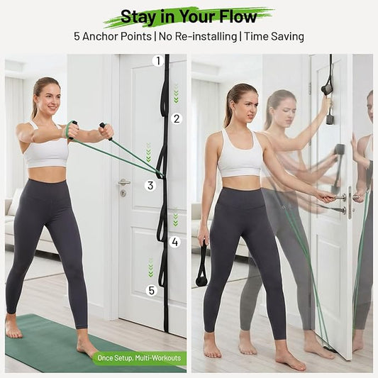 Door Anchor Strap for Resistance Bands, Door Exercise Equipment with Secure Buckle & No Drill Setup, Multi Point Anchor Gym Attachment, Portable Door Resistance Bands for Home Gym