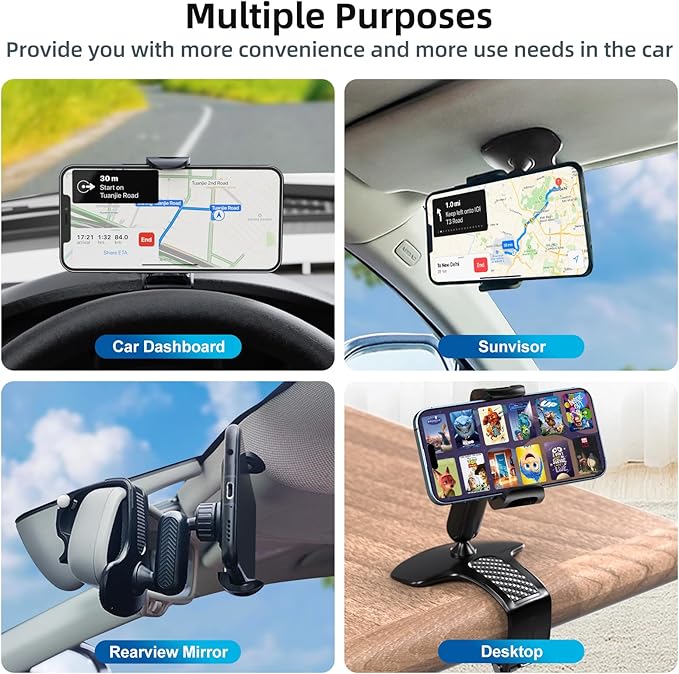 FONKEN Universal 360 Dashboard Cell Phone Holder, Upgrade Clip Car Phone Holder Mount for Dashboard 360 Degree Rotation Dash Board Phone Mount Fit for iPhone,Samsung,Google,Nokia, 4 to 7" Smartphones