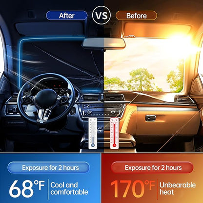 2026 Windshield Sun Shade Umbrella, Foldable Car Umbrella Sunshade with UV Block Car Front Window (Heat Insulation Protection) for Auto Windshield Covers Blackout Trucks Cars (Large)