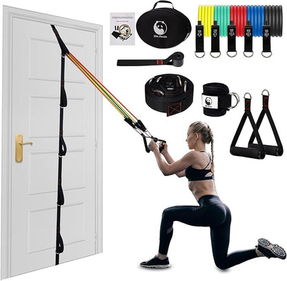Door Anchor Strap for Resistance Bands, Door Exercise Equipment with Secure Buckle & No Drill Setup, Multi Point Anchor Gym Attachment, Portable Door Resistance Bands for Home Gym