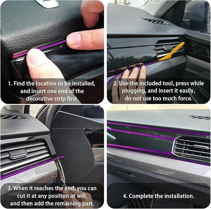 Car Interior Trim Strips,Universal 33ft Car Electroplating Decoration Styling Door Dashboard, Flexible Interior Trim Accessories with Installing Tool(Purple)