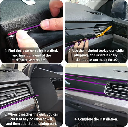 Car Interior Trim Strips,Universal 33ft Car Electroplating Decoration Styling Door Dashboard, Flexible Interior Trim Accessories with Installing Tool(Purple)